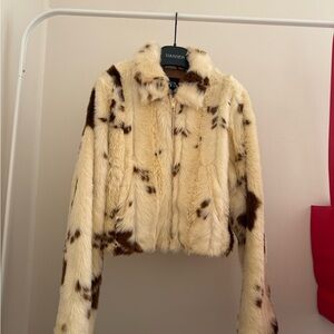Zara Cream and Brown Faux Fur Jacket
